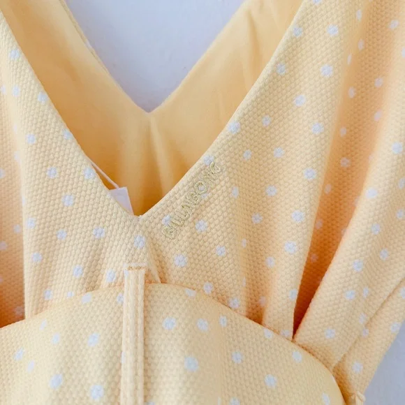 NWT Billabong x Salty Blonde Sundipped One Piece Swimsuit Yellow Polka Dot Belt - Picture 10 of 12